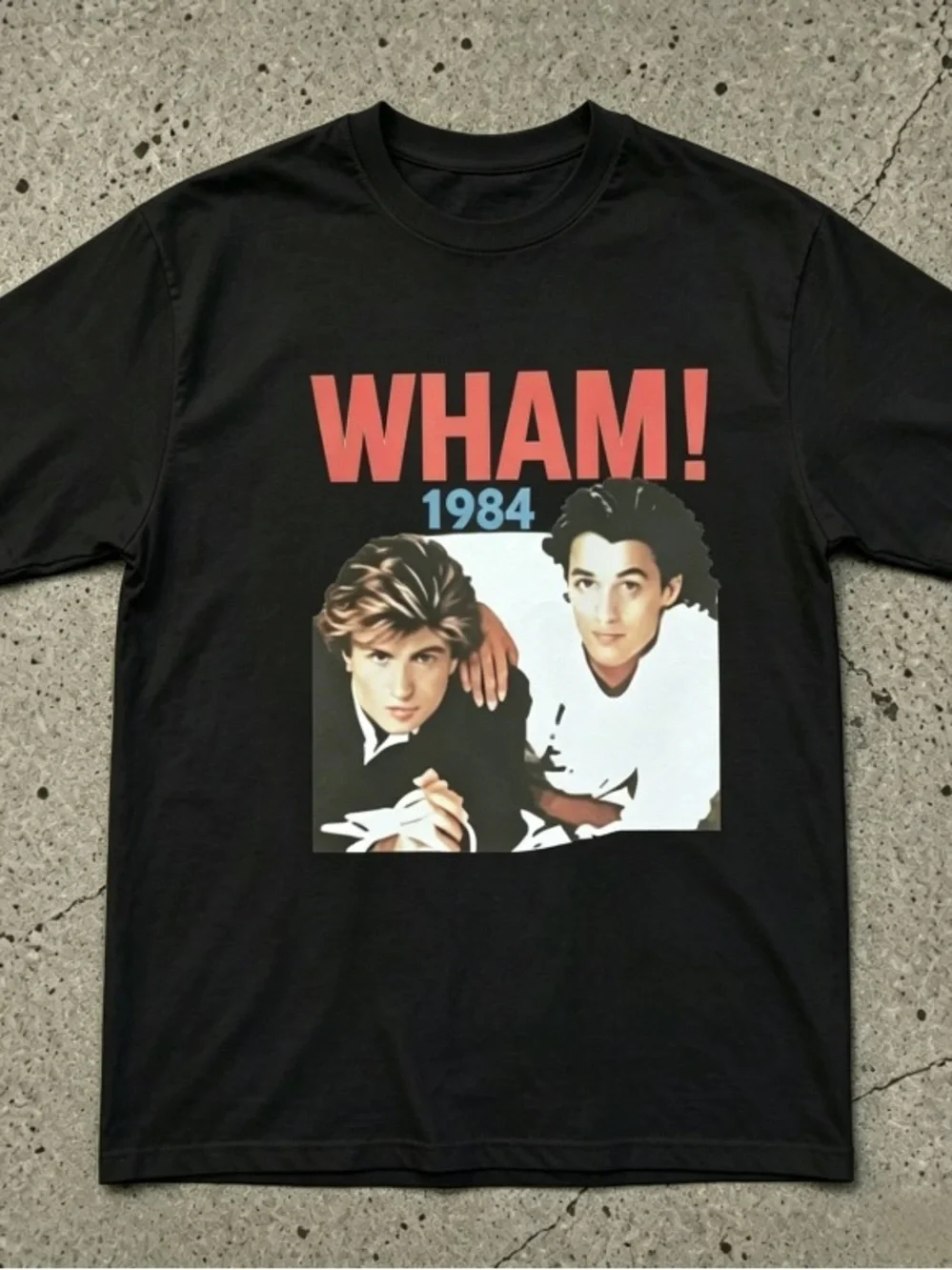 WHAM! Mighty Band 1984 Retro Portrait Black T-shirt